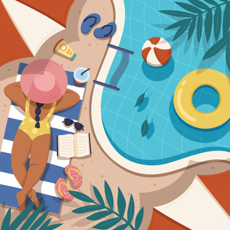 Woman relaxing by the poolのイラスト素材