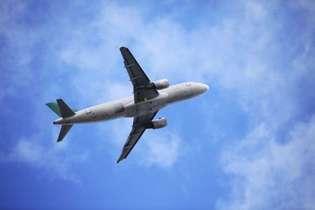 the airplane with blue sky.