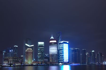 Economic Center of China - Night View of Shanghai with Pearl Tower