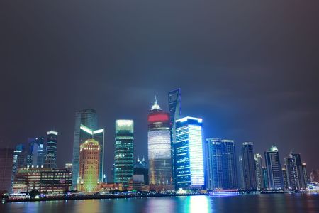 Economic Center of China - Night View of Shanghai with Pearl Towerの写真素材