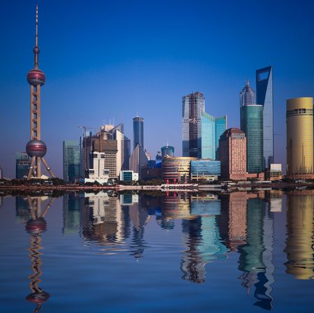   Wide angle view of Shanghai, China skyline.the landmark of shanghai.のeditorial素材