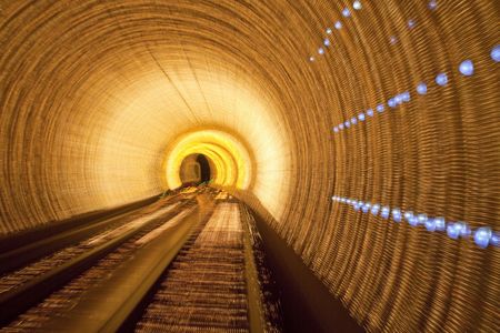 subway train speeding through a tunnel shanghai china.の写真素材