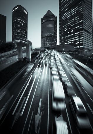 Megacity Highway at night with light trails in shanghai china.