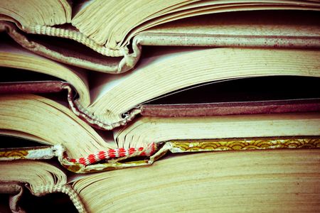 A large stack of old book in home .の写真素材