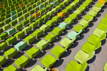 A field of empty seats in a open stadium in china outdoor.の写真素材