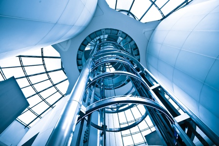 futuristic elevator in the modern building at shanghai china.の写真素材