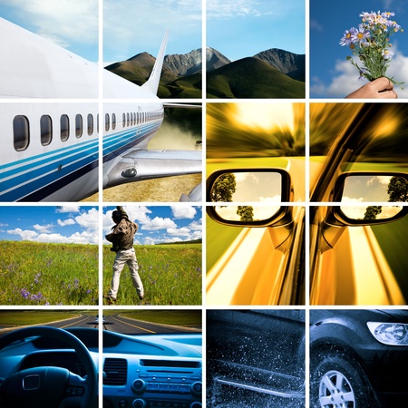 Outdoor Adventure Travel Photo  collection,drive and airplane at meadow.の写真素材