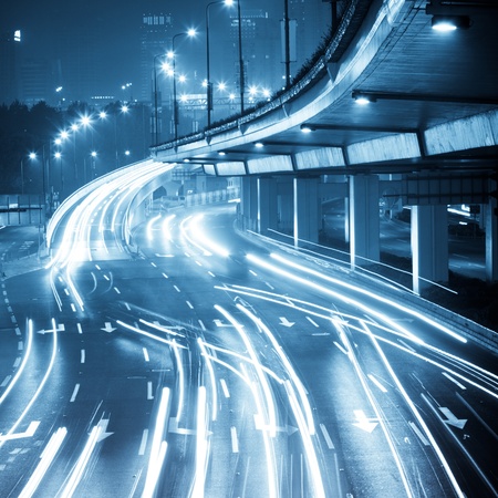 Megacity Highway at night with light trails in shanghai china.