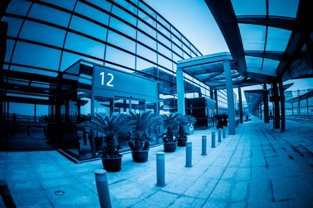 walkway of the shanghai airport,interior of the modern building