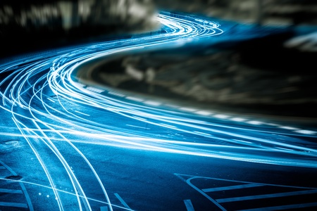 the light trails on the steet in shanghai china.の写真素材