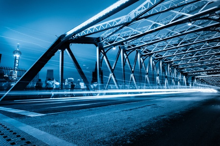 Night traffic lights inside of the Garden Bridge of shanghai china.の写真素材