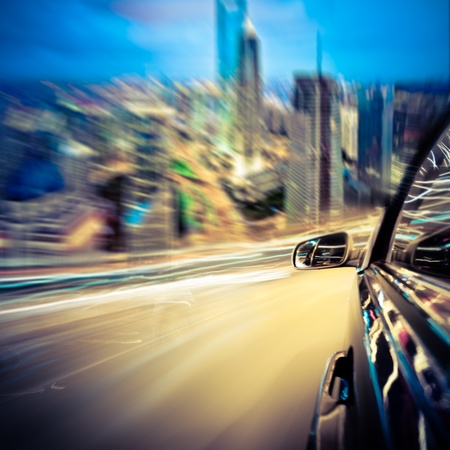 Night traffic,shoot from the window of rush car,motion blur steet light.の写真素材