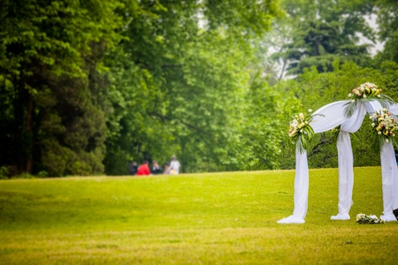 the outdoor wedding of a park.の写真素材
