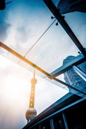 view through the window, Skyscrapers at Lujiazui Financial Center of shanghai china.の写真素材