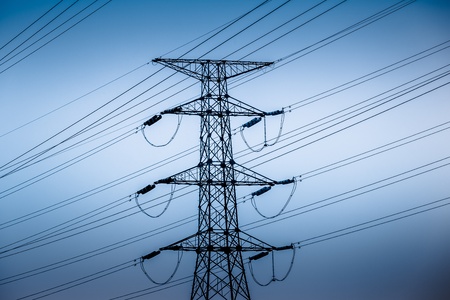 High voltage towers with sky background. の写真素材