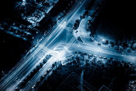 Megacity Highway at night with light trails in shanghai china.