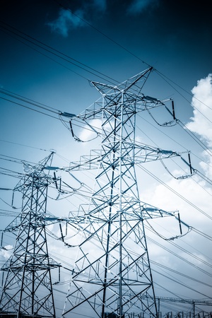 High voltage towers with sky background. の写真素材