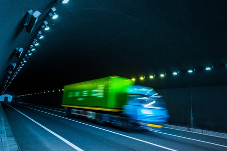 motion truck go through the tunnel.の写真素材