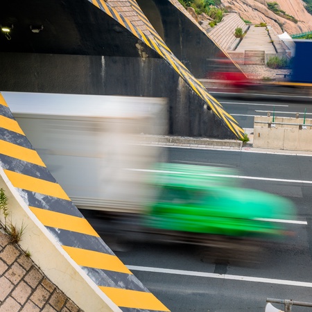 motion truck go through the tunnel.の写真素材
