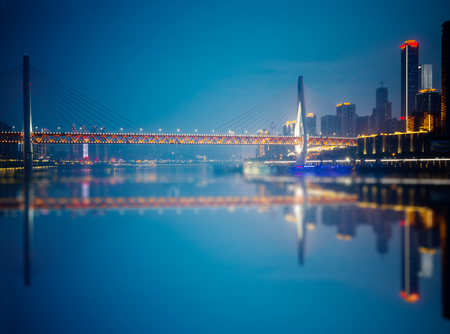 Chongqing,China night cityscape at the Jialing River and Qianximen Bridgeのeditorial素材