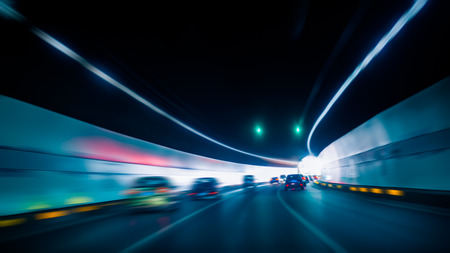 car driving through tunnelの写真素材
