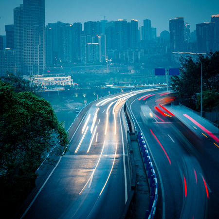 car trails on highway,chongqing china.の写真素材