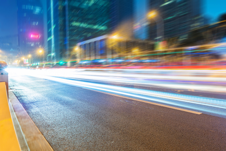 light trails in the downtown district,hongkong china.の写真素材