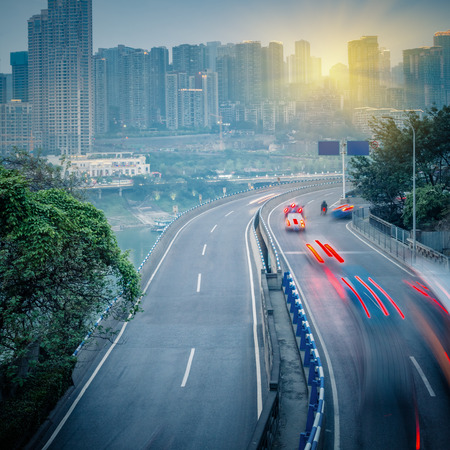 car trails on highway,chongqing chinaの写真素材