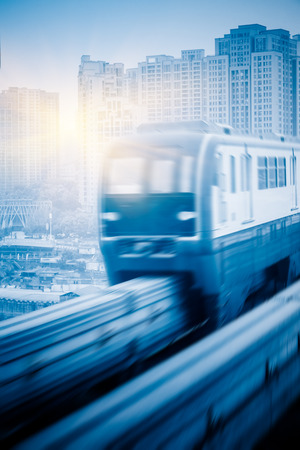 moving metro monorail in chongqingの写真素材
