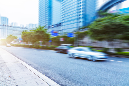 blurred motion traffic in the downtown district, chongqing china.の写真素材