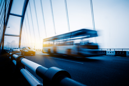 motion blurred traffic on the yangtse river bridge,chongqing china.の写真素材