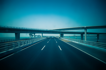 traffic on haiwan bridge,qingdaoの写真素材