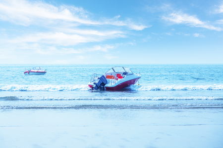 speedboat on qingdao beachの写真素材