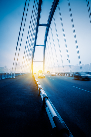 traffic in yangtse river bridge,chongqing china.の写真素材