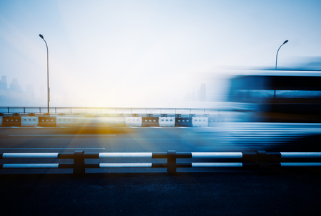 motion blurred traffic on bridge,chongqing china.の写真素材