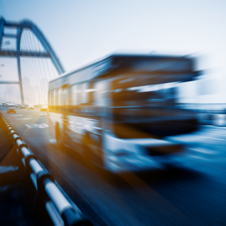 motion blurred traffic on bridge,chongqing china.の写真素材