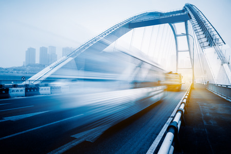 motion blurred traffic on bridge,chongqing china.の写真素材