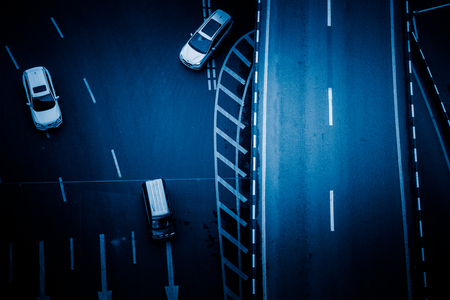 aerial view of traffic on chongqing caiyuanba overpass,blue toned image.の写真素材