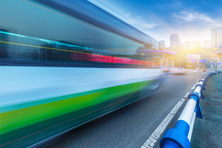 motion blurred traffic on the yangtse river bridge,chongqing china.の写真素材