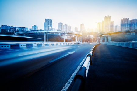 motion blurred traffic on the yangtse river bridge,chongqing china.の写真素材