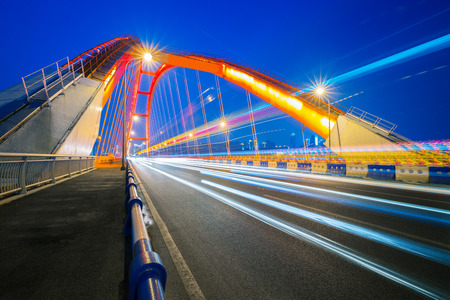 traffic light trail on bridge,chongqingの写真素材