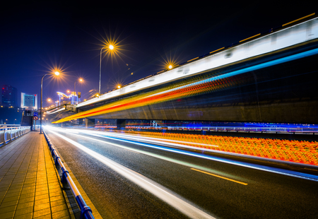 traffic light trail on highway,chongqingの写真素材