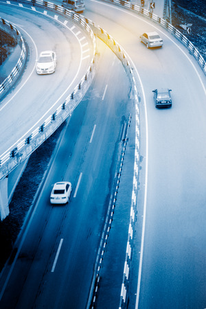 aerial view of traffic on chongqing overpass,china,blue toned image.の写真素材