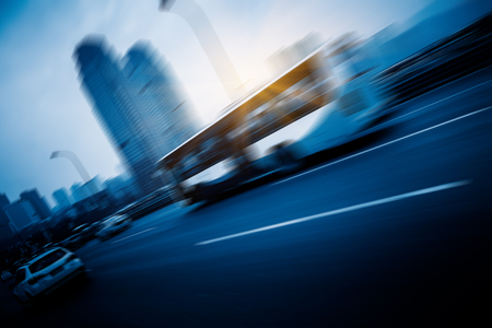 traffic on highway,with city background,chongqingの写真素材