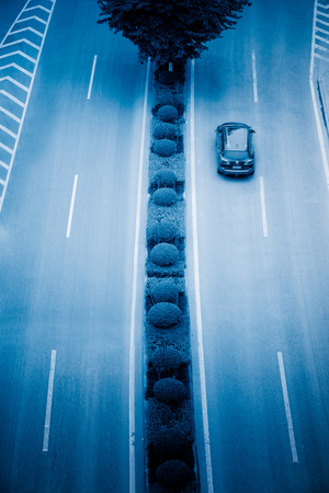 aerial view of road thaffic,chongqing china,blue tomed image.の写真素材