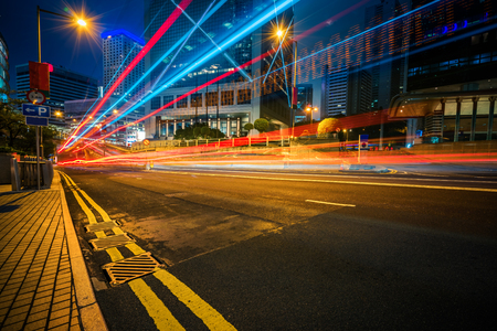 light trails in the downtown district,hongkong china.の写真素材