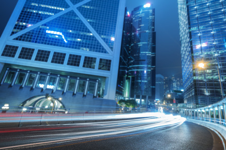 light trails in the downtown district,hongkong china.の写真素材