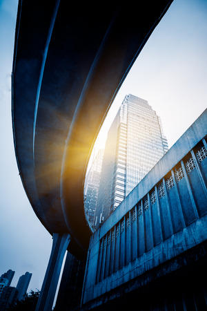 low angle view of chongqing interchange and skyscraperのeditorial素材