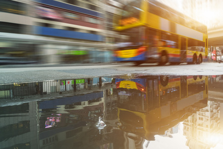 motion double-decker bus,hongkong china.の写真素材