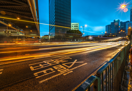light trails in the downtown district,hongkong china.のeditorial素材